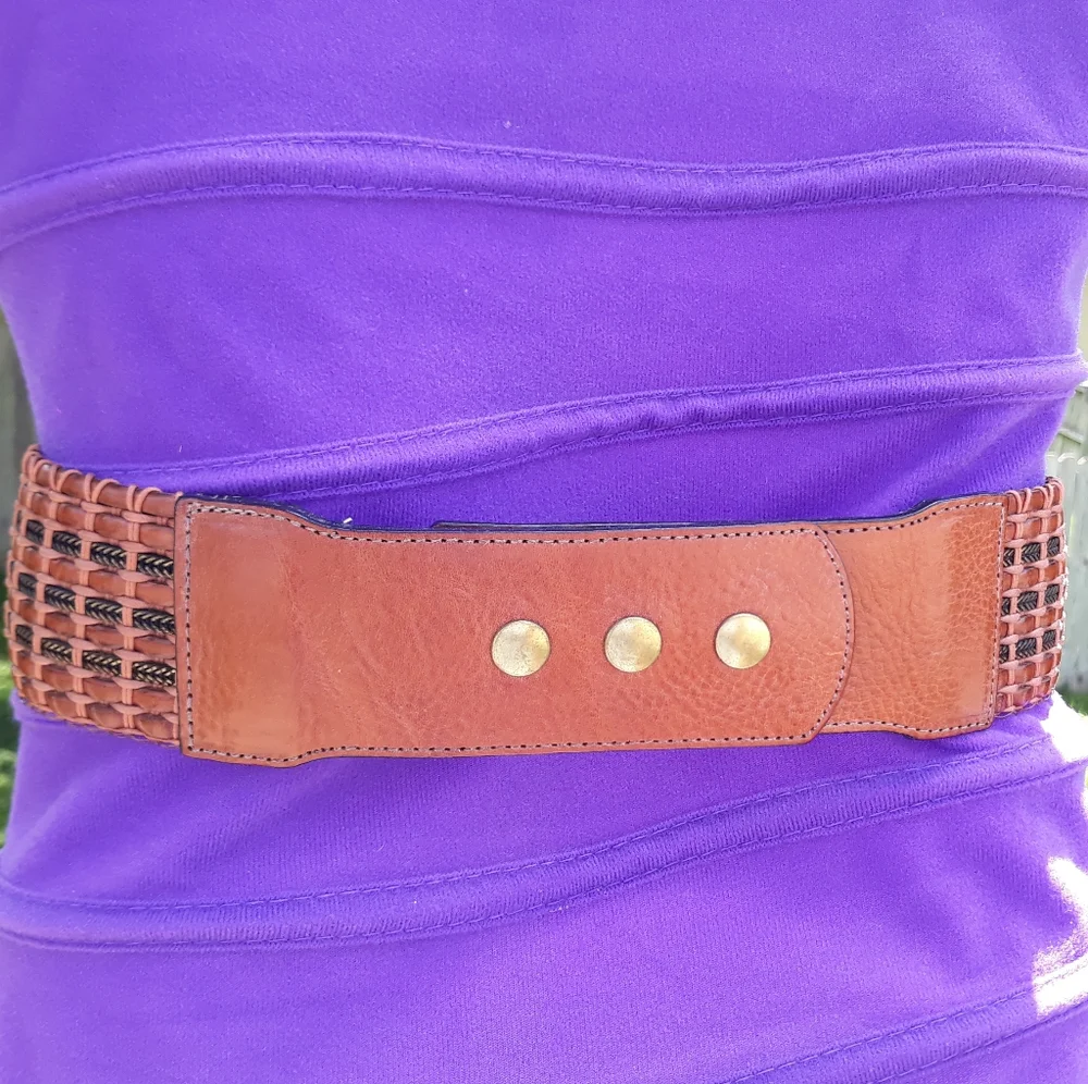 Streets Ahead Woven Leather & Brass Wide Belt S